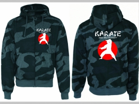 Karate - Sport and Philosophy hrubá maskáčová mikina na zips s kapucou vzor Nightcamo-Nočný maskáč "Splinter" 